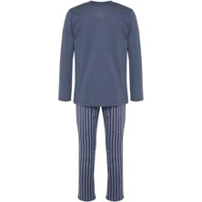 FRM Erkek  Pamuk V Yaka Uzun Kol Baskılı Örme Pijama Takımı