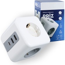 Güncel Çarşı Termal Akım Korumalı 3'lü Duvar Küp Priz, 2xusb - 1xtype-C (Tip C), Çocuk Korumalı, Isıya Dayanıklı Topraklı Üçlü Priz, 2500W 10A