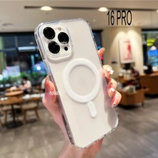 iPhone 16 Pro 3D Kamera Koruma Magsafe Şarj Özellikli Arkası Sert Kenarları Yumuşak Şeffaf Sararmaz Darbe Emici Kılıf Case