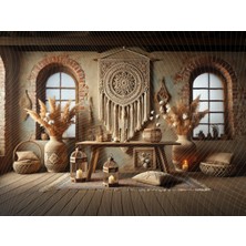 Venspor Bohem Rustik Iç Mekan ve Makrome Süslemeli Stüdyo Fonu, 200X150CM Arka Plan