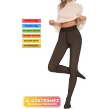 Nefes Alabilen Peluş Kışlık Inceıçi Polarlı Dokuma Siyah Şık Ten Görünümlü Termal Külotlu Çorap Tayt