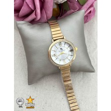 Hediyeci Market 316 L Club Polo Altın Rengi Taşlı Yuvarlak Çelik Kadın Kol Saati - HMKS-0012