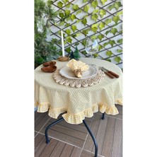 Decamor Home Sarı Mini Pötikareli Fırfırlı Yuvarlak Masa Örtüsü