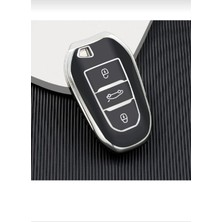 Satışmax Peugeot 208 308 508 2008 3008 5008 Rifter Nano Anahtar Kılıfı Siyah Gümüş Silver Renk 1.ci Kalite