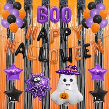 Tinky Winky Halloween Cadılar Bayramı Metalize Turuncu Siyah Parlak Arka Fon Kapı Perdesi Püskülü 100X200