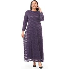 Mahide Kadın Astarlı Lüx Simli Tül Kumaş  Büyük Beden Anne Abiye Elbise