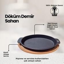 EN Home Döküm Demir Oval Fajita, Pişirme ve Servis Tabağı, 11*18 Cm, Emaye Kaplı