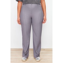 FRM Kadın Yeni Moda Büyük Beden Boru Paça Uzun Boy Dokuma Yüksek Bel Wide Leg Geniş Paça Kumaş Pantolon
