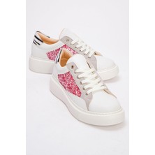 Ccway Kadın Cam Kırığı Detaylı Spor Ayakkabı Beyaz Fuje Camkırığı