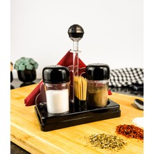 Esa Store Peçetelik ve Kürdanlıklı 2li Baharatlık Seti Piano Black Renkli