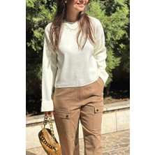 Lasorella Butik Kadın Ekru Kolları Katlamalı Kazak