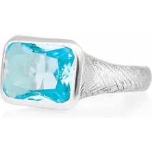 Gümüşcüm Aquamarin Taşlı Bayan Otantik Gümüş Yüzük