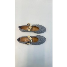 Eataly Shoes Gri Tüvit Kumaş Gold Tokalı Kadın Babet