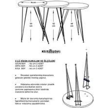 KS Kampseti 3'lü Yuvarlak Metal Ayaklı Zigon Sehpa Seti