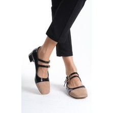 Mubiano Collection Mubiano Hakiki Deri Collection Kadın Düz Rugan Babet Siyah/Nude - MCSR1008 - SN