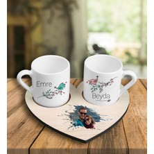 Ejoya Çiftlere Özel Tasarım Türk Kahvesi Fincanları ve Ahşap Fincan Altlığı 101849