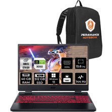 Acer Nitro 5 Intel Core I5 12450H 40GB 512GB SSD RTX3050/4GB 15.6" Fhd 144Hz W11P Taşınabilir Bilgisayar & Per4 Çanta NHQFJEY00BP437