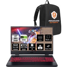 Acer Nitro 5 Intel Core I5 12450H 16GB 512GB SSD RTX3050/4GB 15.6" Fhd 144Hz W11P Taşınabilir Bilgisayar & Per4 Çanta NHQFJEY00BP412