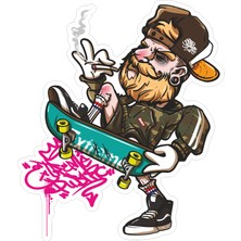 Reysa Tasarım Radyo ve Silahlı Iskelet Sticker  10X10 Cmrenkli Sticker