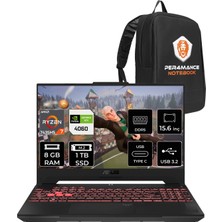 Asus Tuf Gaming A15 Amd Ryzen 7 7435HS 8gb 1tb SSD RTX4060/8GB 15.6" Fhd 144Hz Fdos Taşınabilir Bilgisayar & Per4 Çanta LP029P303