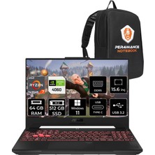 Asus Tuf Gaming A15 Amd Ryzen 7 7435HS 64GB 512GB SSD RTX4060/8GB 15.6" Fhd 144Hz W11H Taşınabilir Bilgisayar & Per4 Çanta LP031P372