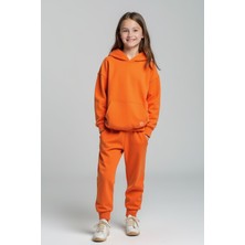 Uthar Turuncu Pamuklu Kapşonlu Kız Çocuk Sweatshirt