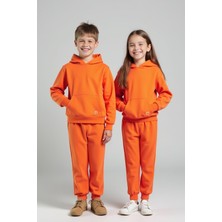 Uthar Turuncu Pamuklu Kapşonlu Kız Çocuk Sweatshirt