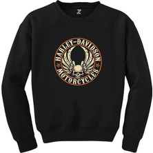 Crows Gate Harley Davidson Wings Skull Siyah Sweatshirt