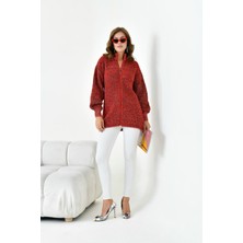 FTZ Women Kadın Degrade Fermuarlı Hırka  Kırmızı 20871