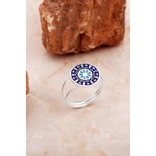 Sümer Telkari Anadolu Motifli Mineli Elişi Gümüş Çiçek Yüzük 5897