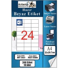 Artlantis A4 Hazır Etiket 70X37.12 mm 10 Sayfa 1 Paket 24 Lü Kendinden Yapışkanlı Fotokopi Lazer Inkjet Kağıdı Yazıcılar Için Uyumlu