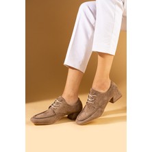 Pembe Potin Bağcıklı Küt Burun Kalın Topuklu Kadın Ayakkabı 53-1500-24SÜET