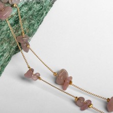 Paleo Pembe Kuvars Taşlı Doğal Taş Kolye