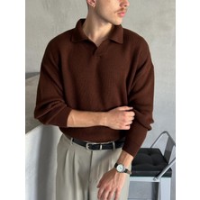 Erkek Polo Yaka Örme Oversize Kazak