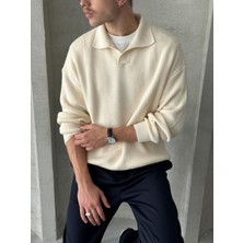 Erkek Polo Yaka Örme Oversize Kazak