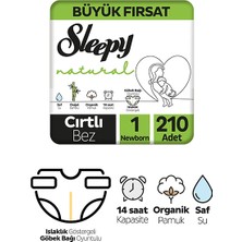 Sleepy Natural Aylık Paket Bebek Bezi 1 Numara Yenidoğan 210 Adet +Molfix Izotonik Islak Mendil Ferah Temizlik 720 Adet