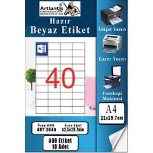 Artlantis A4 Hazır Etiket 52.5X29.7 mm 10 Sayfa 1 Paket 40 Lı Kendinden Yapışkanlı Fotokopi Lazer Inkjet Kağıdı Yazıcılar Için Uyumlu