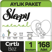 Sleepy Natural Aylık Paket Bebek Bezi 1 Numara Yenidoğan 168 Adet + Molfix Izotonik Islak Mendil Ferah Temizlik 720 Adet