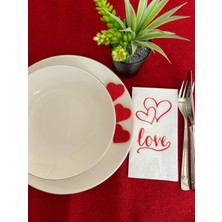 Kırmızı Yaldızlı Beyaz Kalpli Love Yazılı Peçete 16 Lı