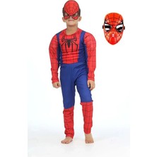 Sedirli Spiderman Kostümü Kaslı Çocuk 2 Maskeli Örümcek Adam Kaslı Kostümü Maskeli Parti Kıyafeti