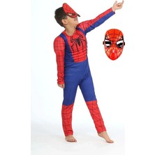 Sedirli Spiderman Kostümü Kaslı Çocuk 2 Maskeli Örümcek Adam Kaslı Kostümü Maskeli Parti Kıyafeti