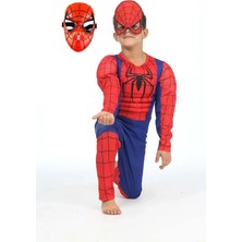 Sedirli Spiderman Kostümü Kaslı Çocuk 2 Maskeli Örümcek Adam Kaslı Kostümü Maskeli Parti Kıyafeti