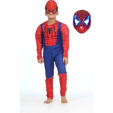 Sedirli Spiderman Kostümü Kaslı Çocuk Işıklı Maskeli Örümcek Adam Kaslı Kostümü Maskeli Parti Kıyafeti