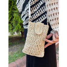 Kadın El Yapımı Kağıt Ip Bej Mini Çanta - 20X14 Cm, Omuz Askılı