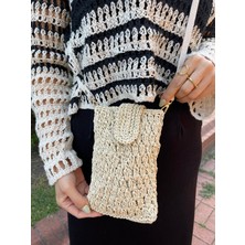 Kadın El Yapımı Kağıt Ip Bej Mini Çanta - 20X14 Cm, Omuz Askılı