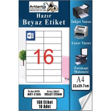 Artlantis A4 Hazır Etiket 105X37.1 mm 10 Sayfa 1 Paket 16 Lı Kendinden Yapışkanlı Fotokopi Lazer Inkjet Kağıdı Yazıcılar Için Uyumlu