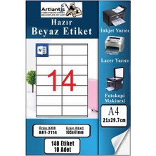 Artlantis A4 Hazır Etiket 105X41 mm 10 Sayfa 1 Paket 14 Lü Kendinden Yapışkanlı Fotokopi Lazer Inkjet Kağıdı Yazıcılar Için Uyumlu