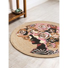 Kilim Home Boho 905 Jut Renkli Kadın Temalı Etnik Örgü Yuvarlak Natural Renk Çift Taraflı Halı