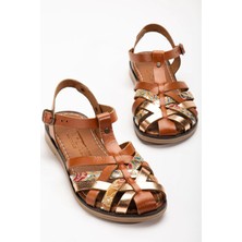 İnfon Ayakkabı Taba Garni Ortopedik Deri Kadın Sandalet