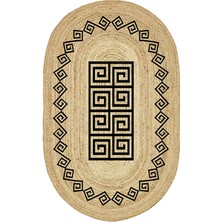 Kilim Home Boho 987 Jüt Hasır Etnik Desenli Oval Jüt Örme Doğal Hasır Natural Oval Halı